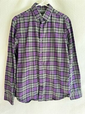 Banana Republic Purple Gray Plaid Flannel Shirt Medium Button Front Cotton
